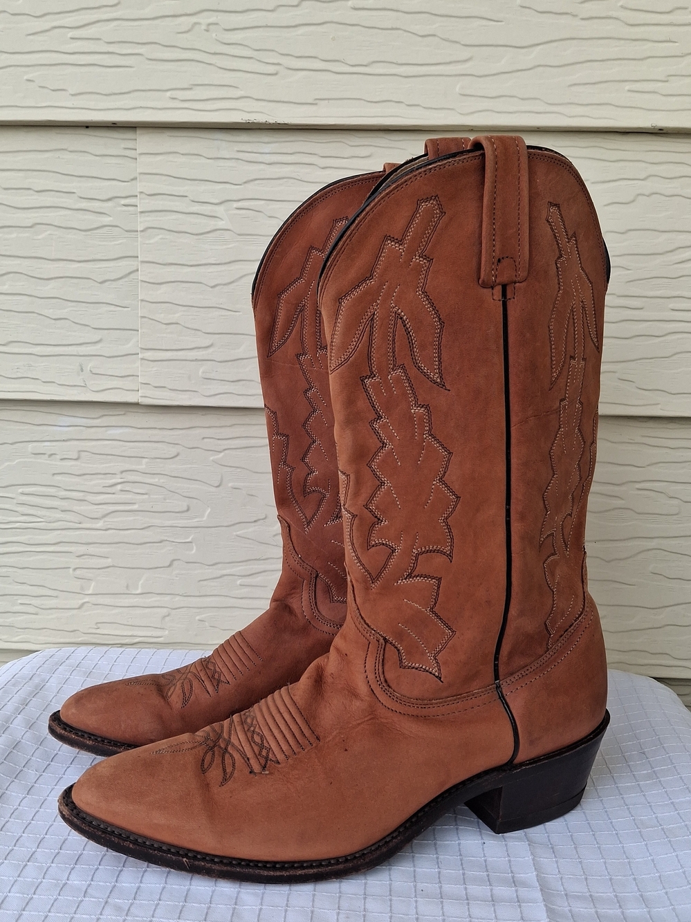 Vintage Dan Post Classic Marlboro Boots Tan Cowhide Leather Western Sz 11